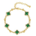 Women's 14K Gold-Plated Four-Leaf Clover Charm Bracelet with Cubic Zirconia